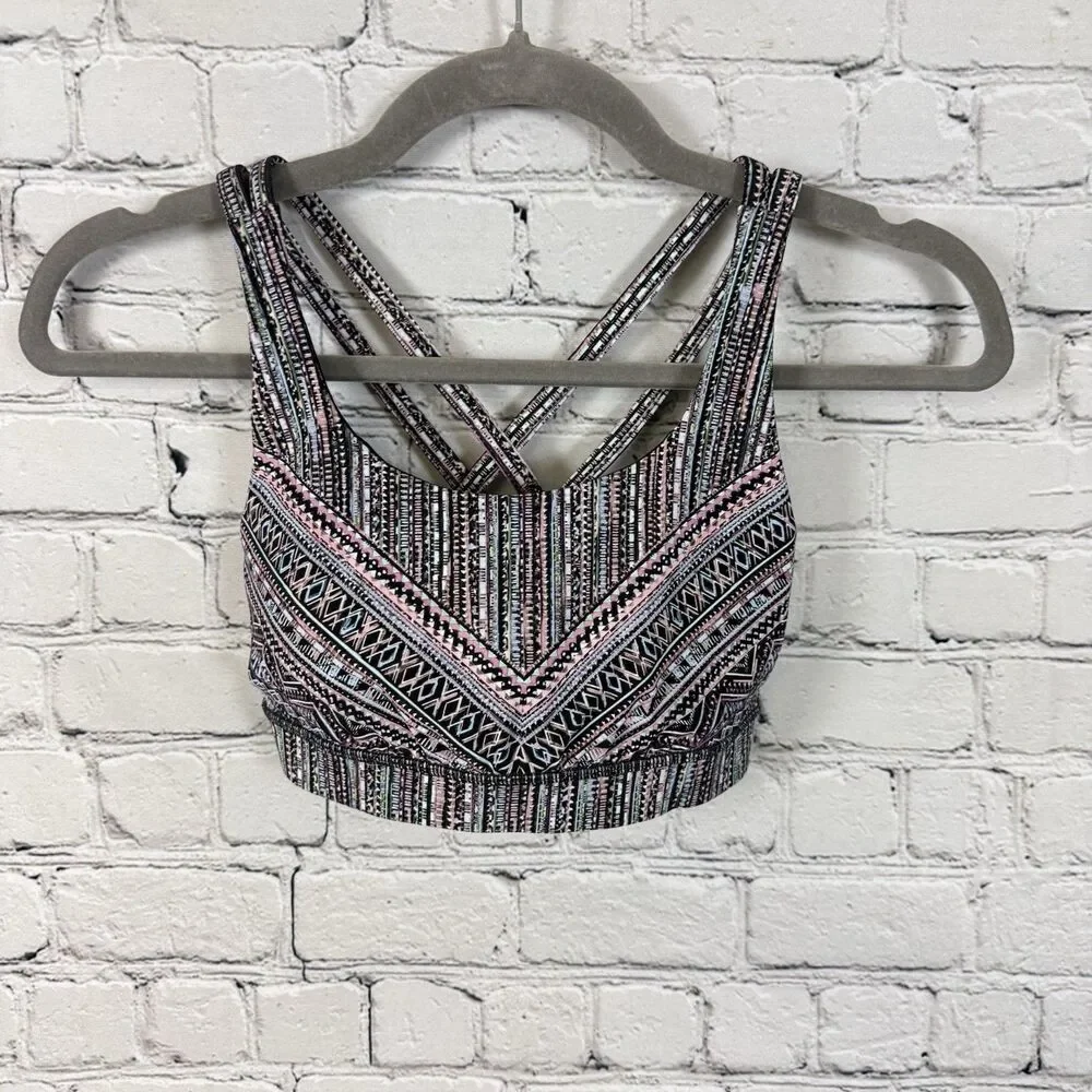Lululemon Energy Sports Bra Size 4 Geometric Tribal Pace Print Criss Cross Strap